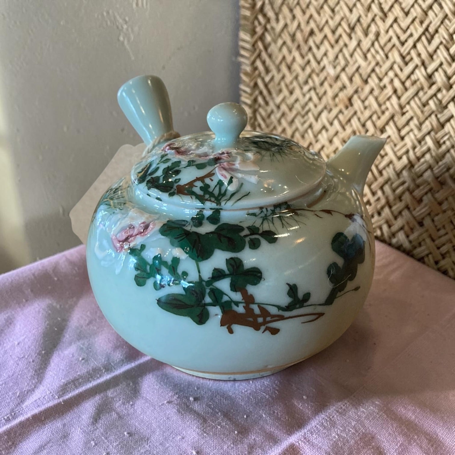 Vintage Teapot - Celadon Floral Relief