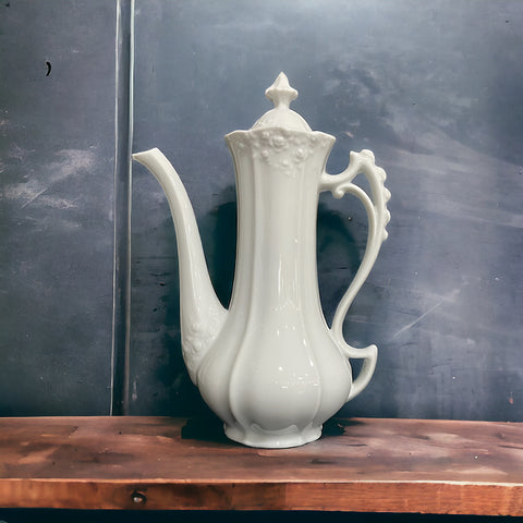 Vintage Teapot/Coffee Pot - Ornate White (Unknown)