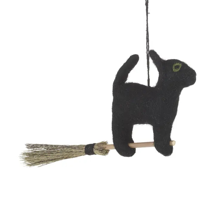 Handmade Felt Ornament - Flying Black Cat
