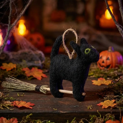 Handmade Felt Ornament - Flying Black Cat