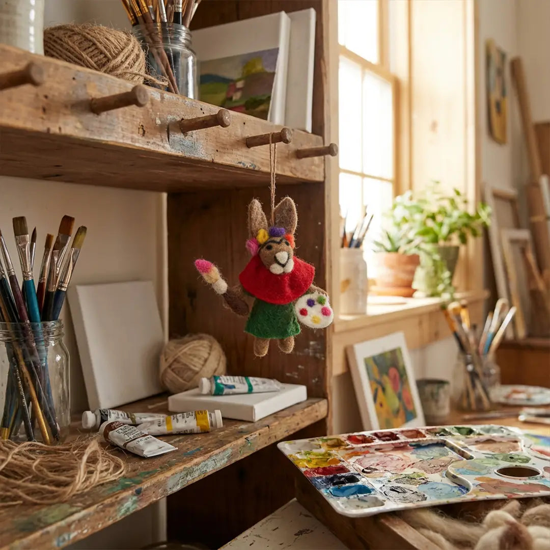Handmade Felt Ornament - Frida Kahlo Hare