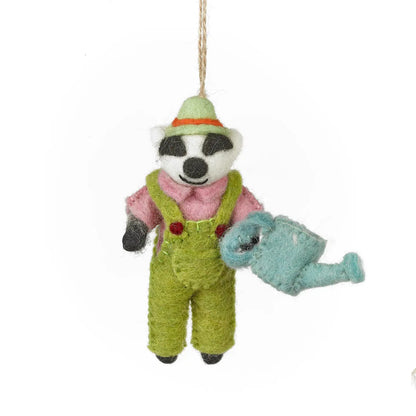 Handmade Felt Ornament - Gus the Gardening Badger