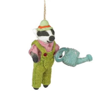 Handmade Felt Ornament - Gus the Gardening Badger