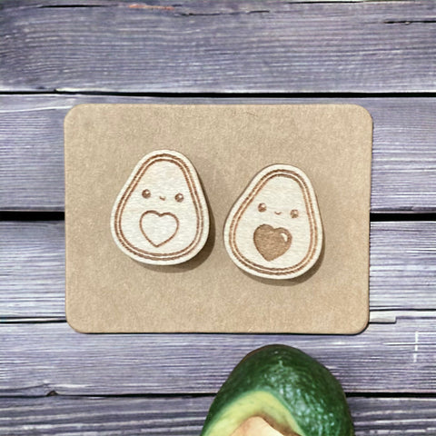 Wood Earrings - Avocados