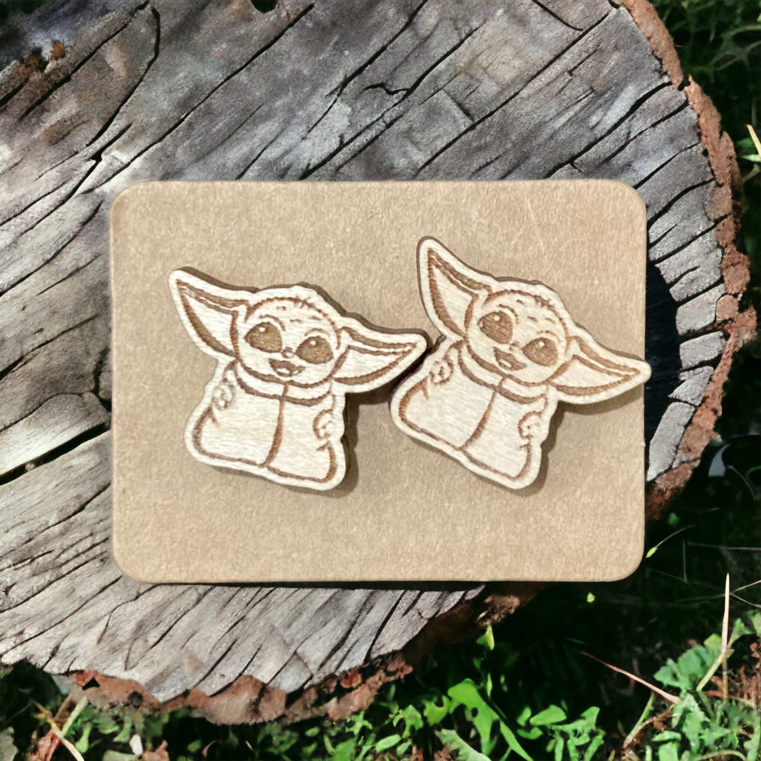 Wood Earrings - Yoda