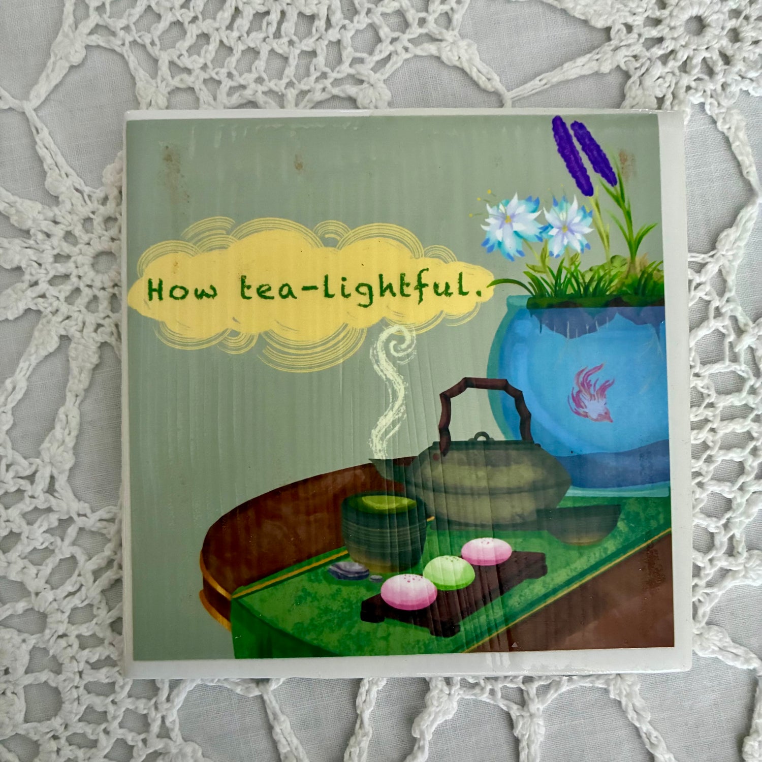 How Green Tea-lightful Tile Coaster