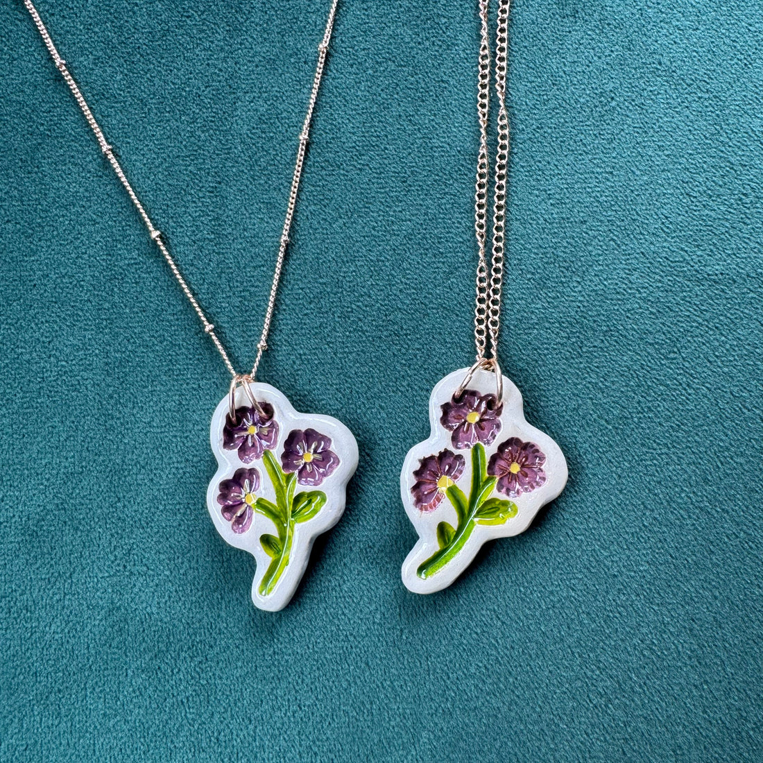 Handcrafted Pottery by Willow Purple Flower Necklace