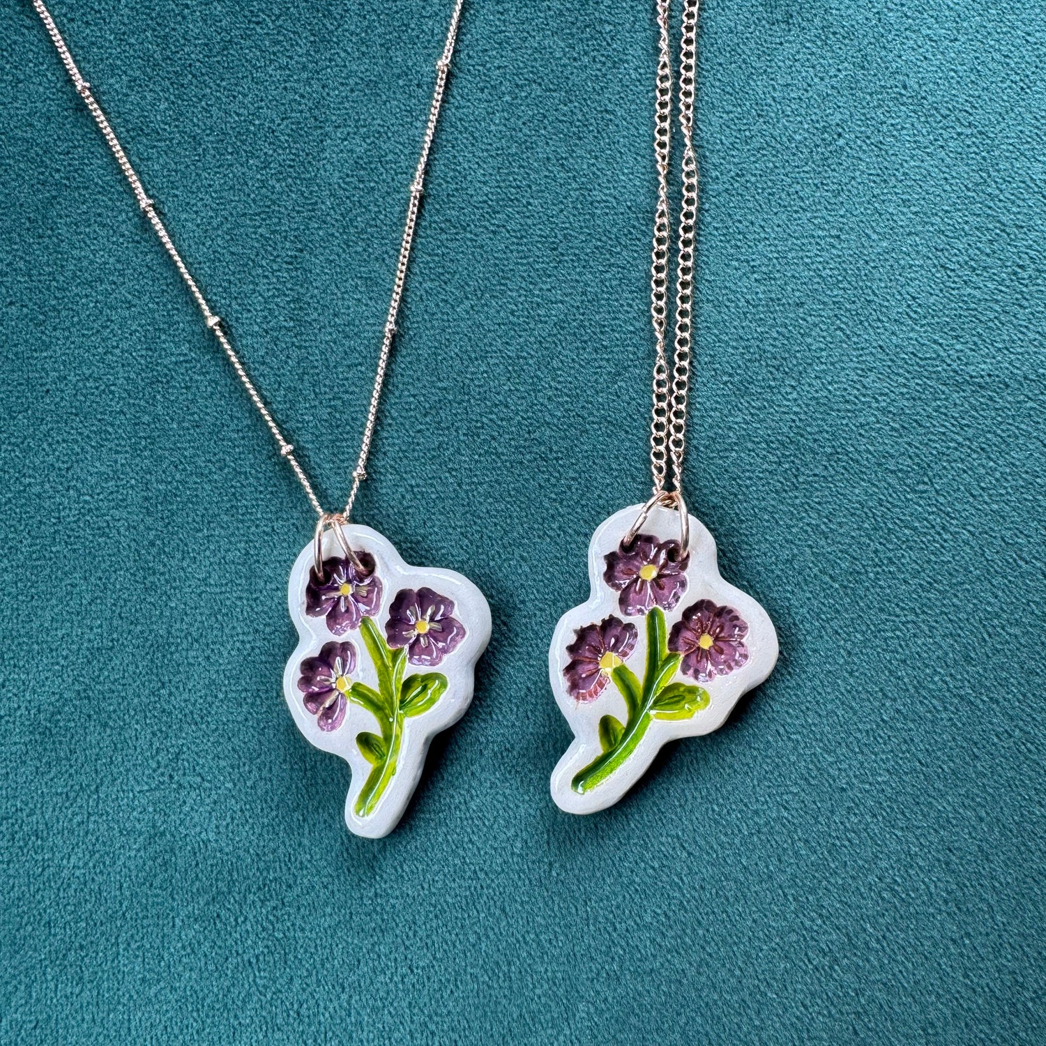 Handcrafted Pottery by Willow Purple Flower Necklace