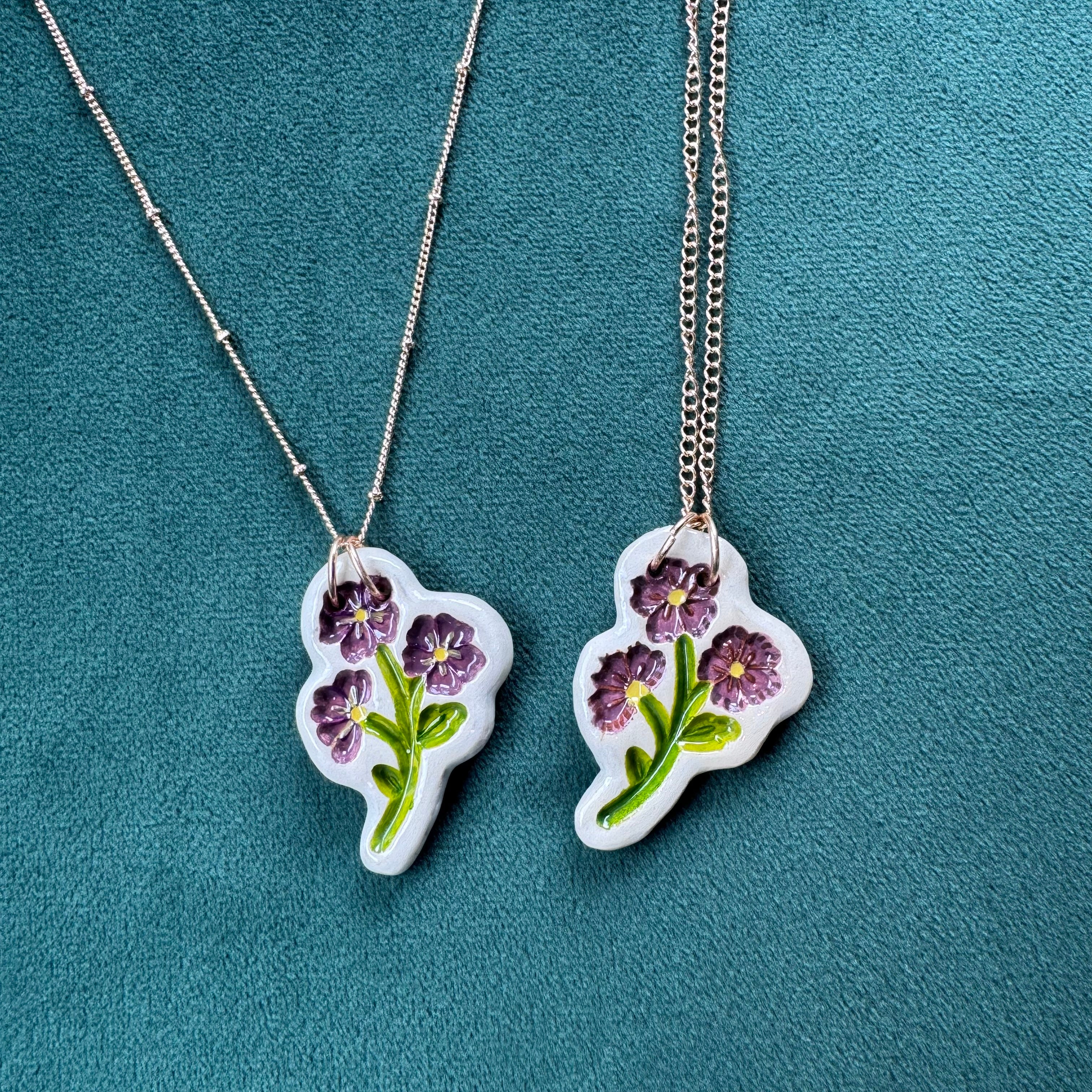 Handcrafted Pottery by Willow Purple Flower Necklace