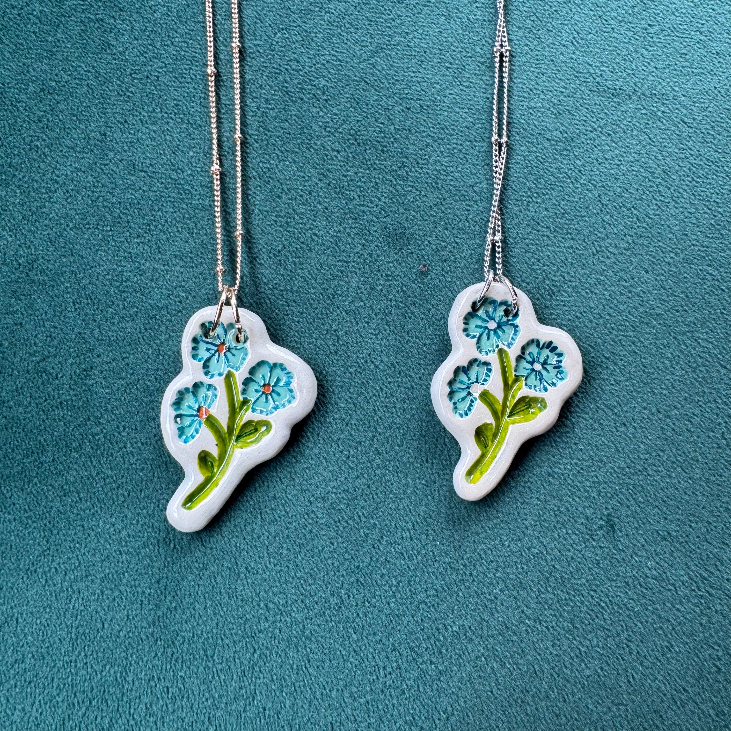 Handcrafted Pottery by Willow Blue Flower Necklace