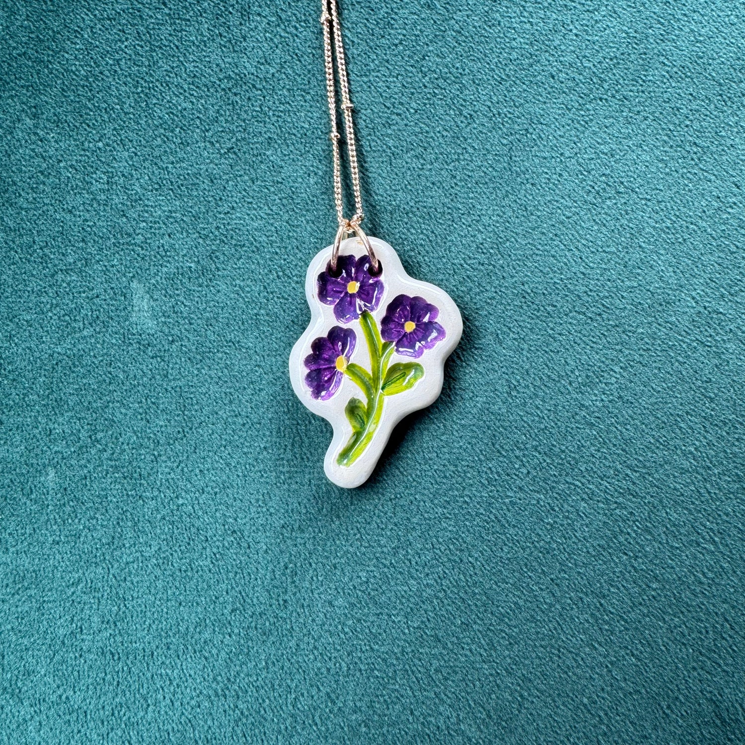 Handcrafted Pottery by Willow Violet Flower Necklace