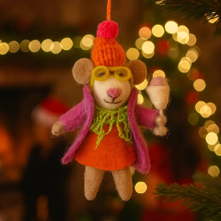 Handmade Felt Ornament - Margie the Merry Mouse