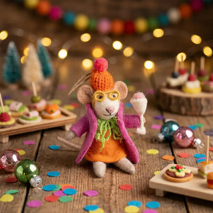 Handmade Felt Ornament - Margie the Merry Mouse