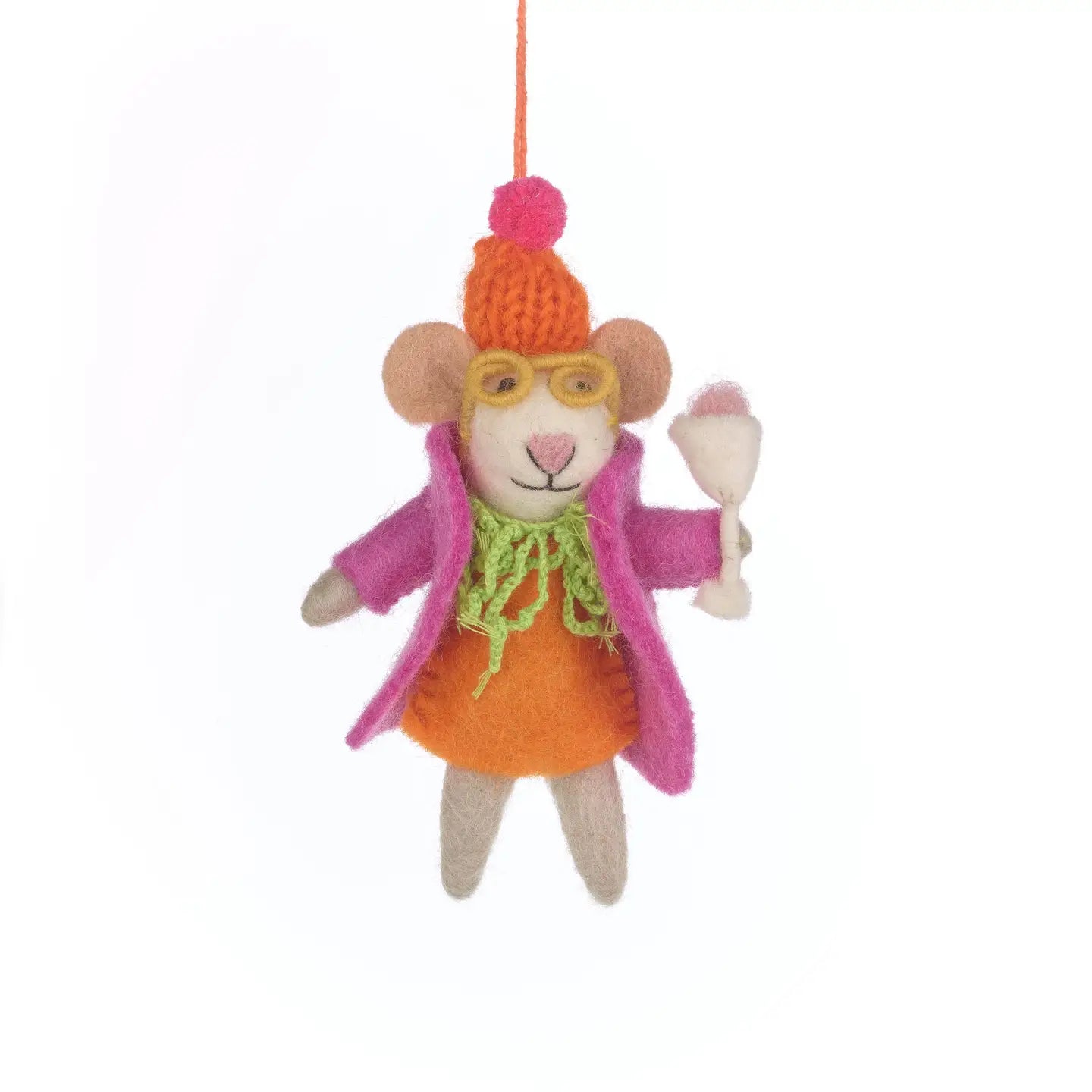 Handmade Felt Ornament - Margie the Merry Mouse