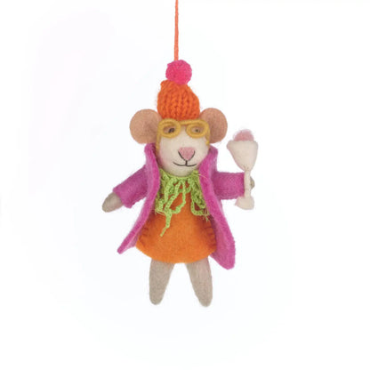 Handmade Felt Ornament - Margie the Merry Mouse