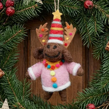 Handmade Felt Ornament - Morris the Christmas Moose