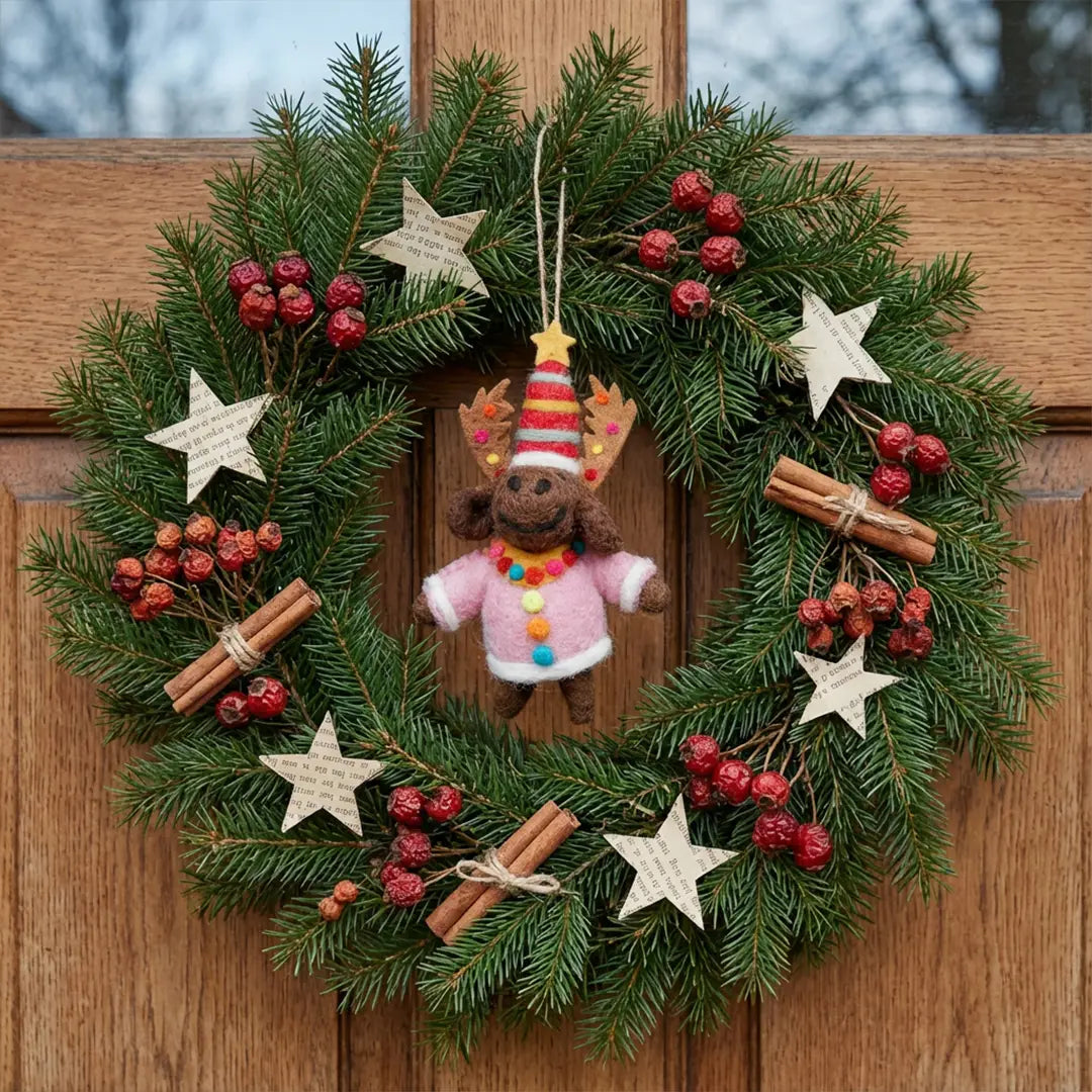 Handmade Felt Ornament - Morris the Christmas Moose