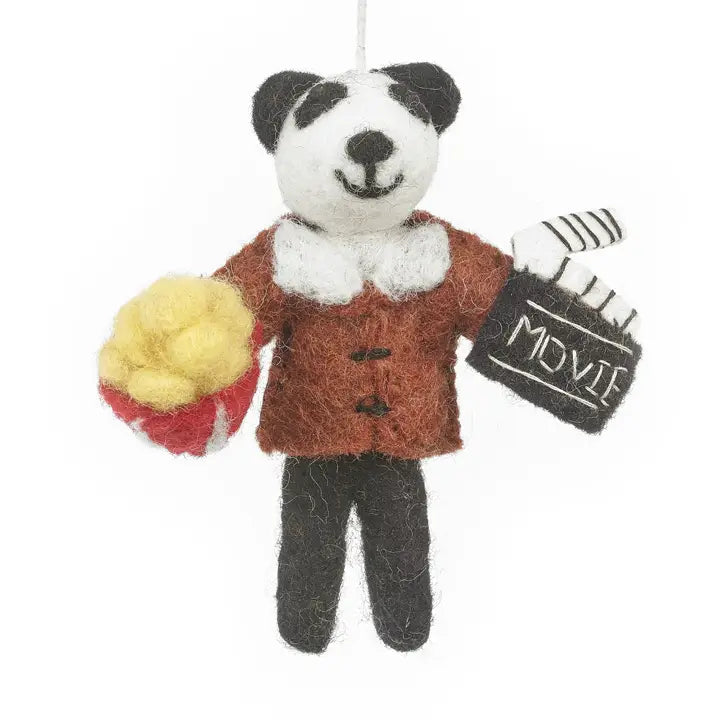 Handmade Felt Ornament - Movie Buff Panda