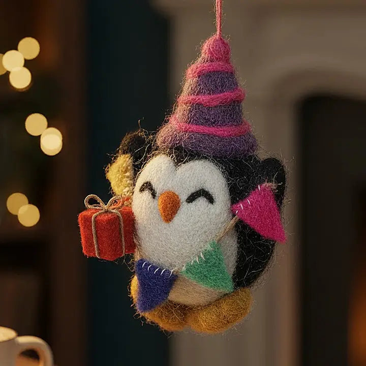 Handmade Felt Ornament - Party Penguin