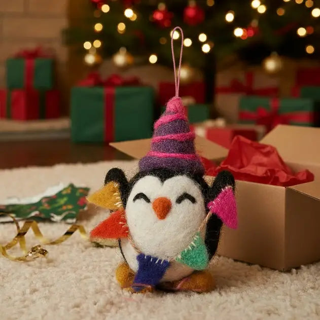 Handmade Felt Ornament - Party Penguin
