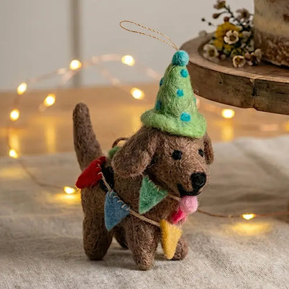 Handmade Felt Ornament - Party Pooch