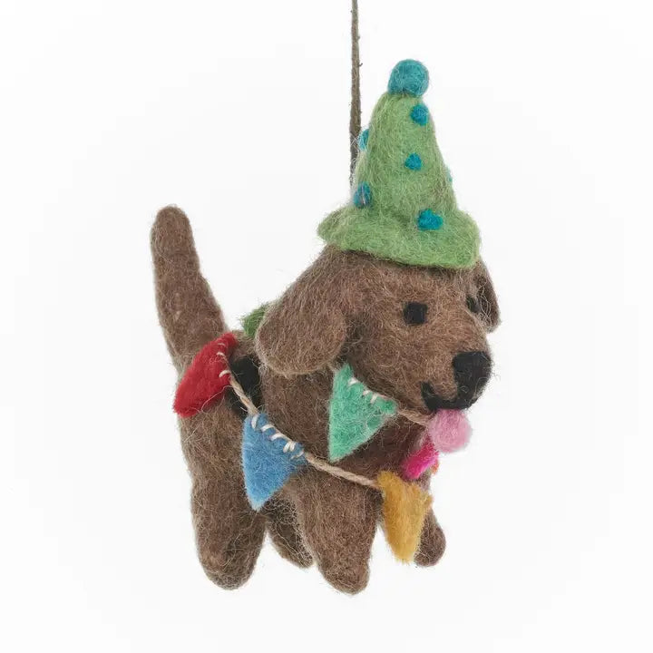 Handmade Felt Ornament - Party Pooch