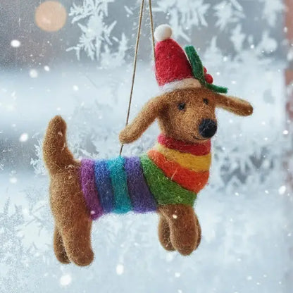Handmade Felt Ornament - Rainbow Dog