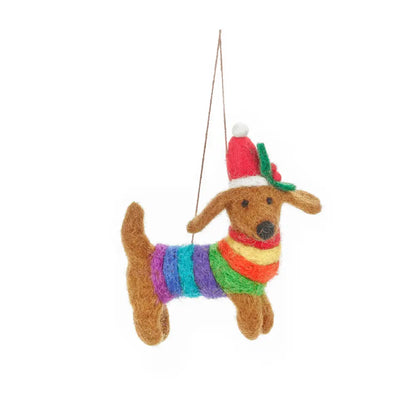 Handmade Felt Ornament - Rainbow Dog