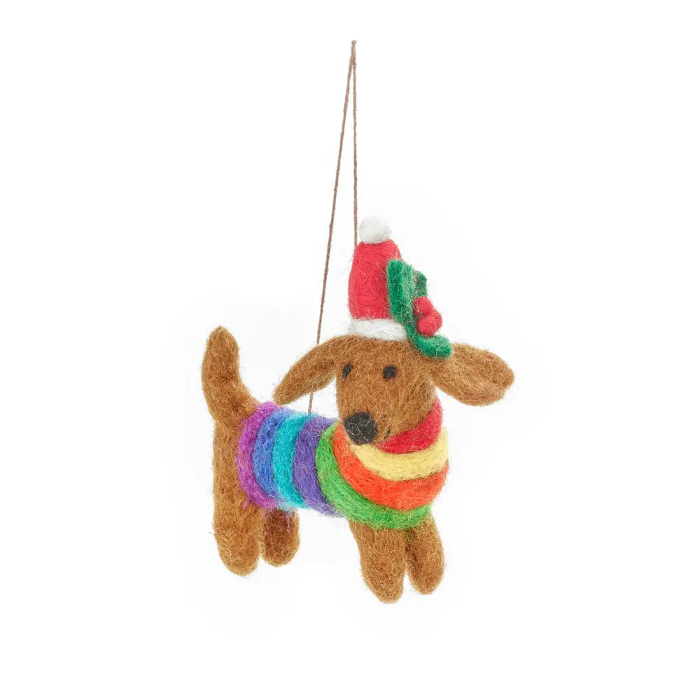 Handmade Felt Ornament - Rainbow Dog