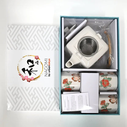 Twin Sparrows Tsubaki Tea Set (Teapot with 4 Cups)