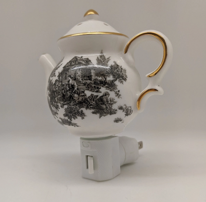 English Toile Teapot Nightlight - Black