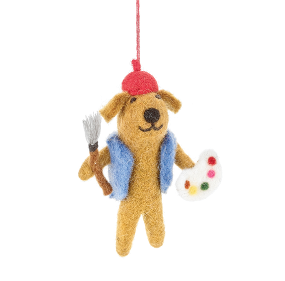 Handmade Felt Ornament - Painting Pooch