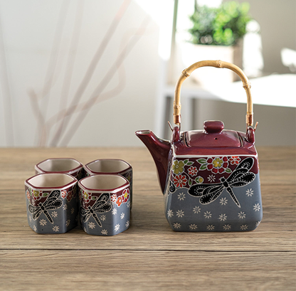 Dragonfly Tombo Tea Set (Teapot with 4 Cups)
