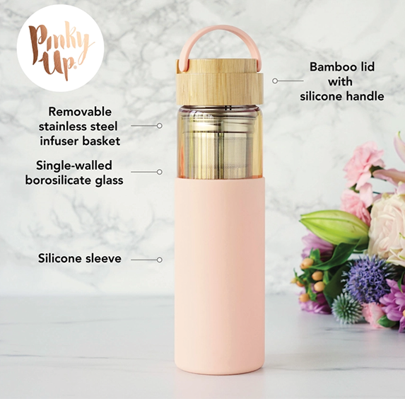 Glass Infuser Bottle with Silicone Sleeve - Coral