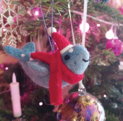 Handmade Felt Ornament - Holiday Humpback Whale