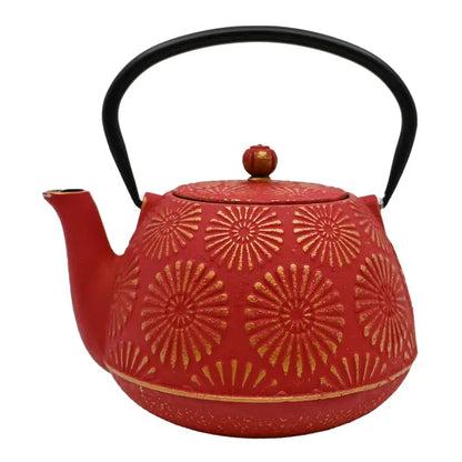 40oz Cast Iron Tea Pot Red Kiku Chrysanthemum