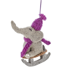 Handmade Felt Ornament - Sledding Elephant Ellie