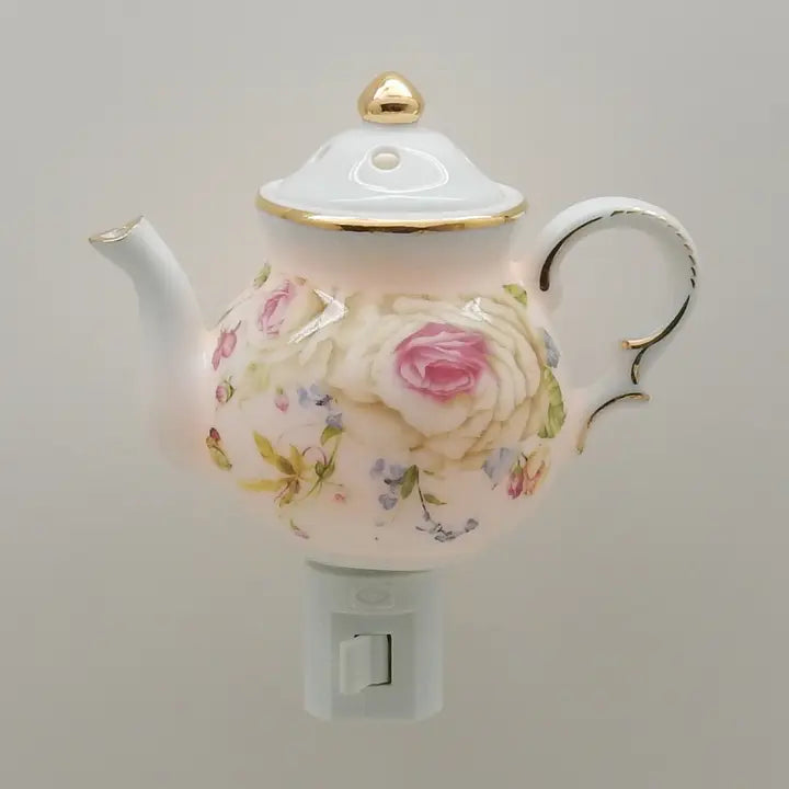 Roses Porcelain Teapot Nightlight