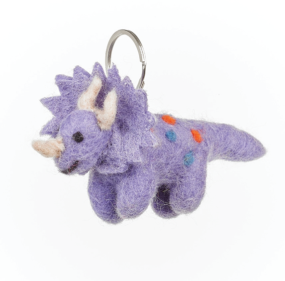 Handmade Felt Keyring - Triceratops