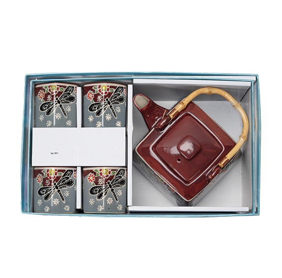 Dragonfly Tombo Tea Set (Teapot with 4 Cups)