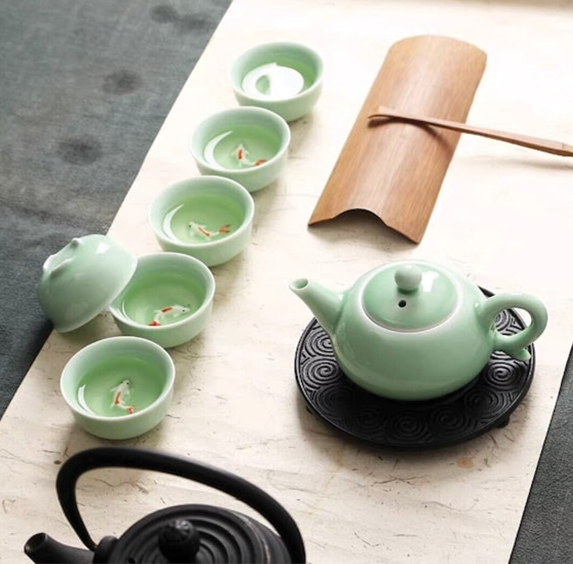 Ceramic Tea Set - Koi Fish (Green)