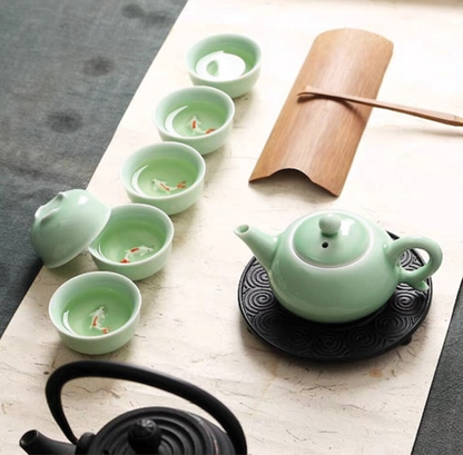 Ceramic Tea Set - Koi Fish (Green)