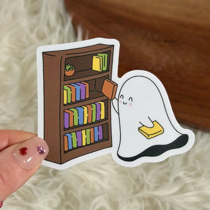 Vinyl Sticker - Ghost Librarian Bookshelf