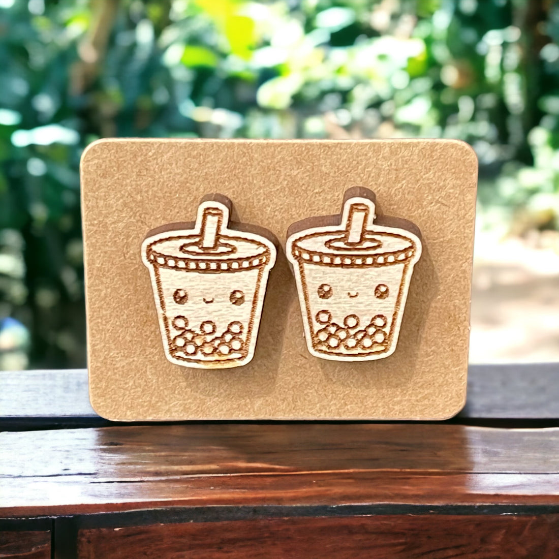 Wood Earrings - Boba Tea