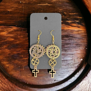 Steamed Stardust Earrings - Steampunk Cross