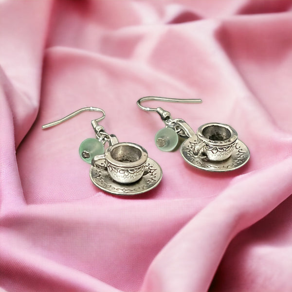 Steamed Stardust Earrings - Silver Teacups
