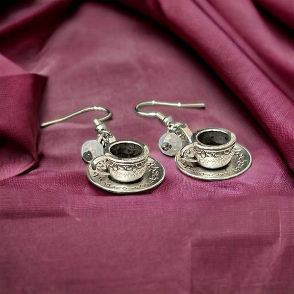 Steamed Stardust Earrings - Silver Teacups