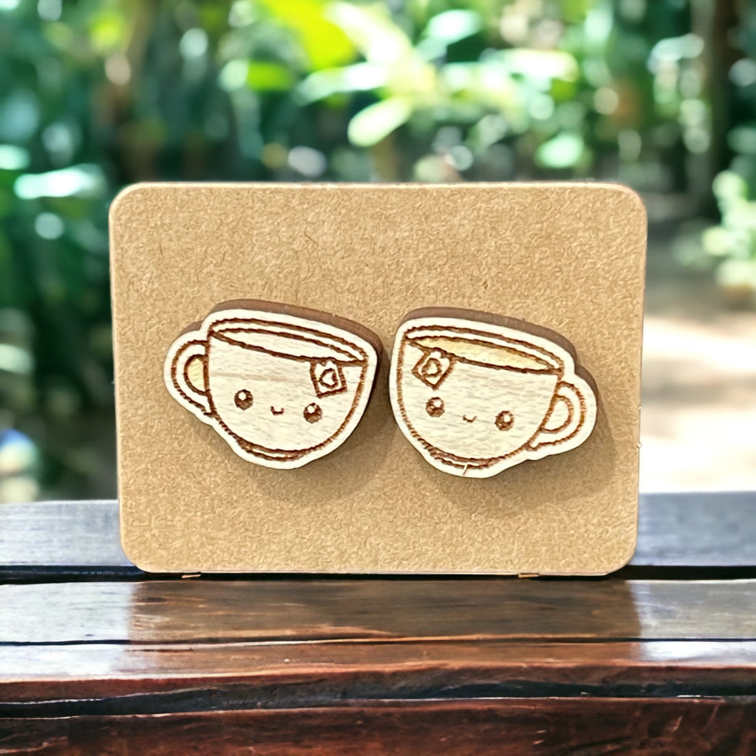 Wood Earrings - Teacups