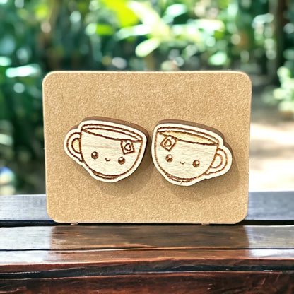 Wood Earrings - Teacups