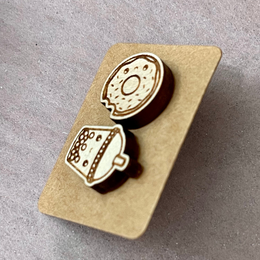 Wood Earrings - Boba &amp; Donut